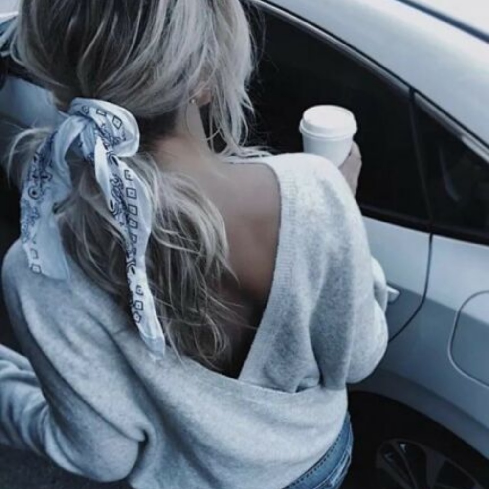 White Paisley Handkerchief Chiffon Hair Scarf Tie - Picture 2 of 7